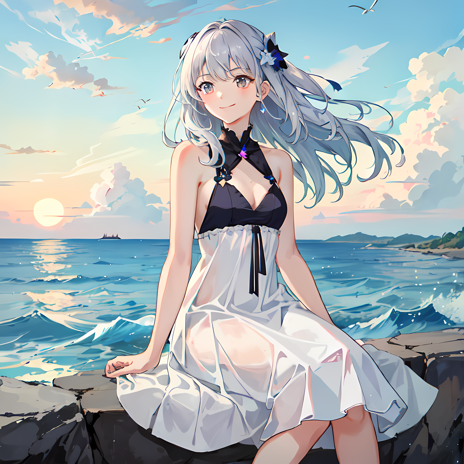 少女与海-日系薄涂海洋