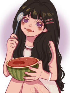 上海天太热了，我吃西瓜🍉，你看着！插画图片壁纸