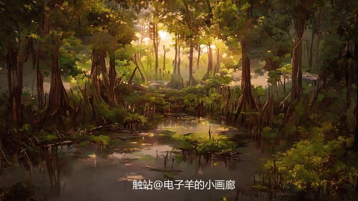 丛林中的沼泽插画图片壁纸