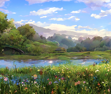 池塘边的野花-场景原画日系场景