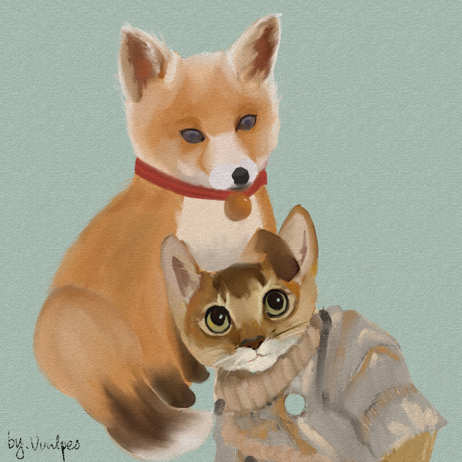 猫猫和狐狸插画图片壁纸