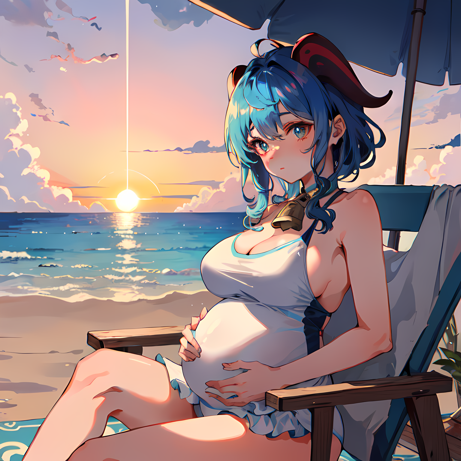 怀孕甘雨の夏日假期插画图片壁纸