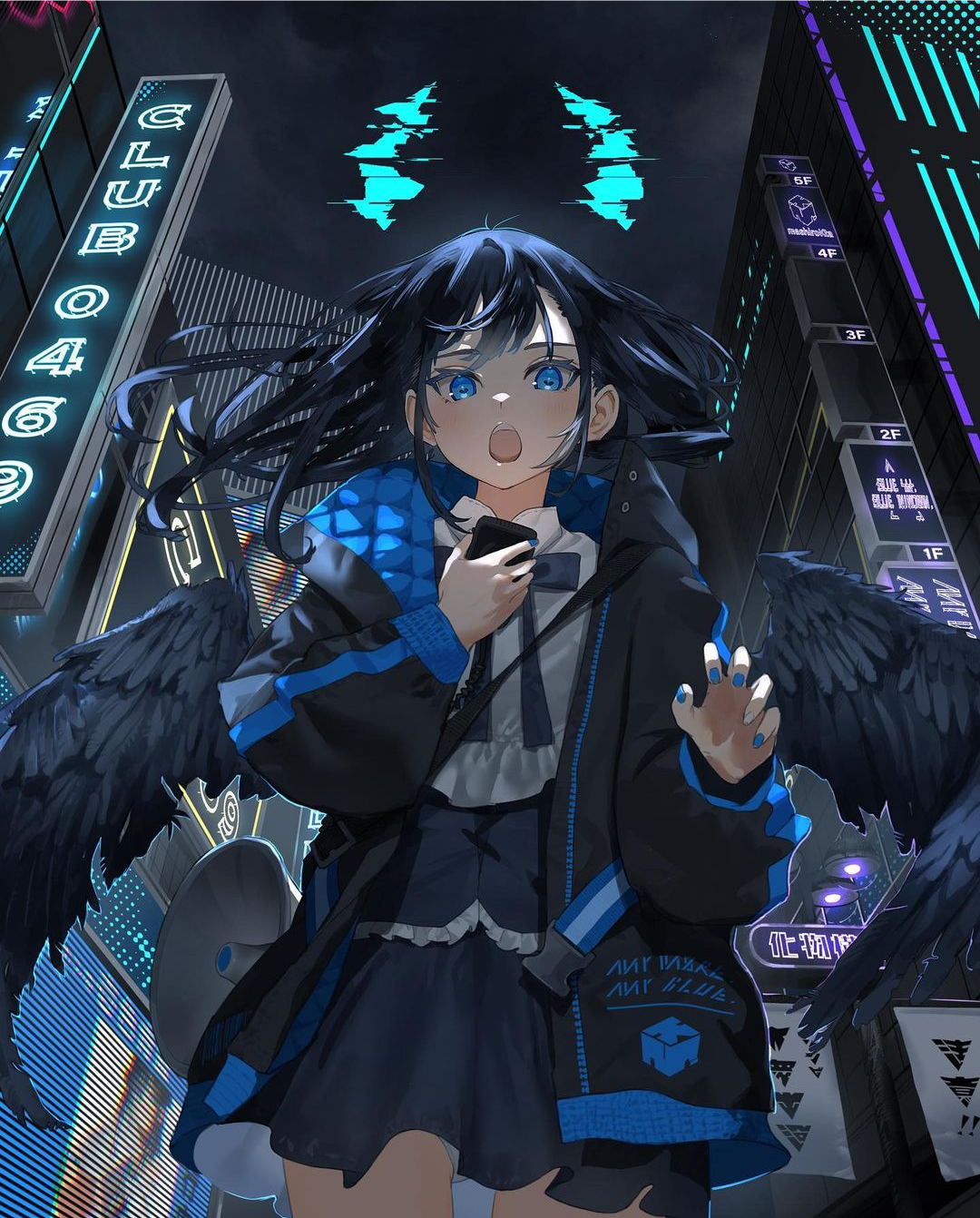 黑翼少女插画图片壁纸