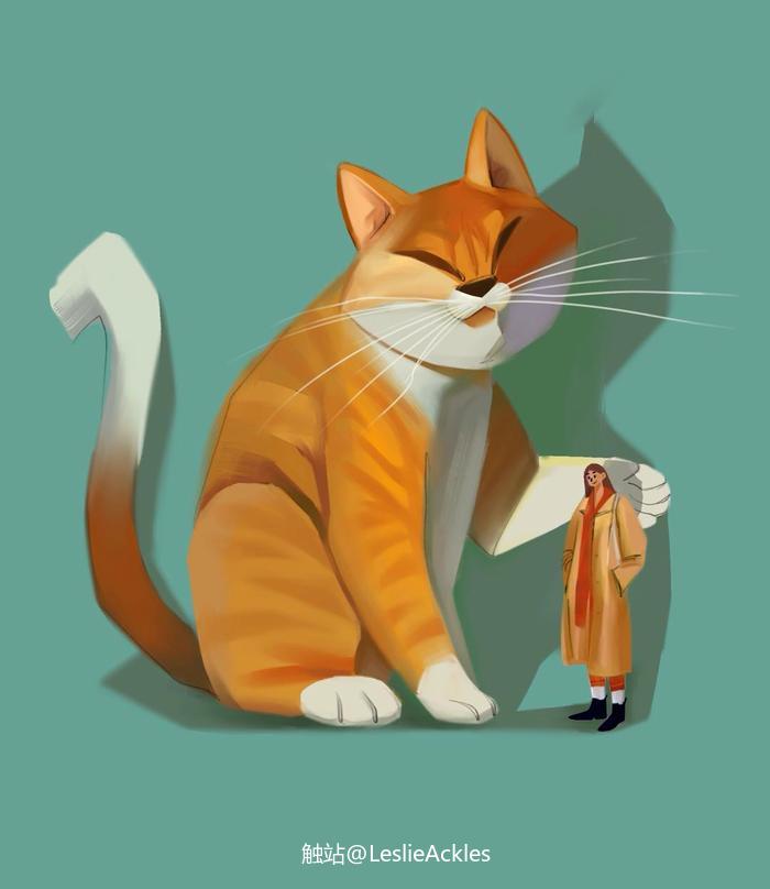 猫撸人插画图片壁纸