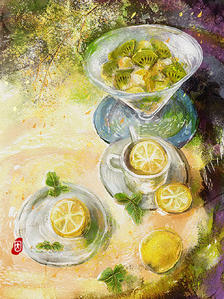 静物系列：柠檬金酒插画图片壁纸
