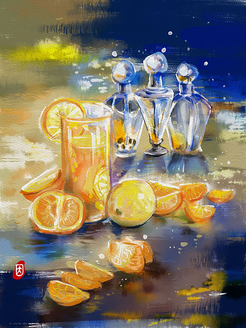 静物系列 橘子香水橘子汁插画图片壁纸