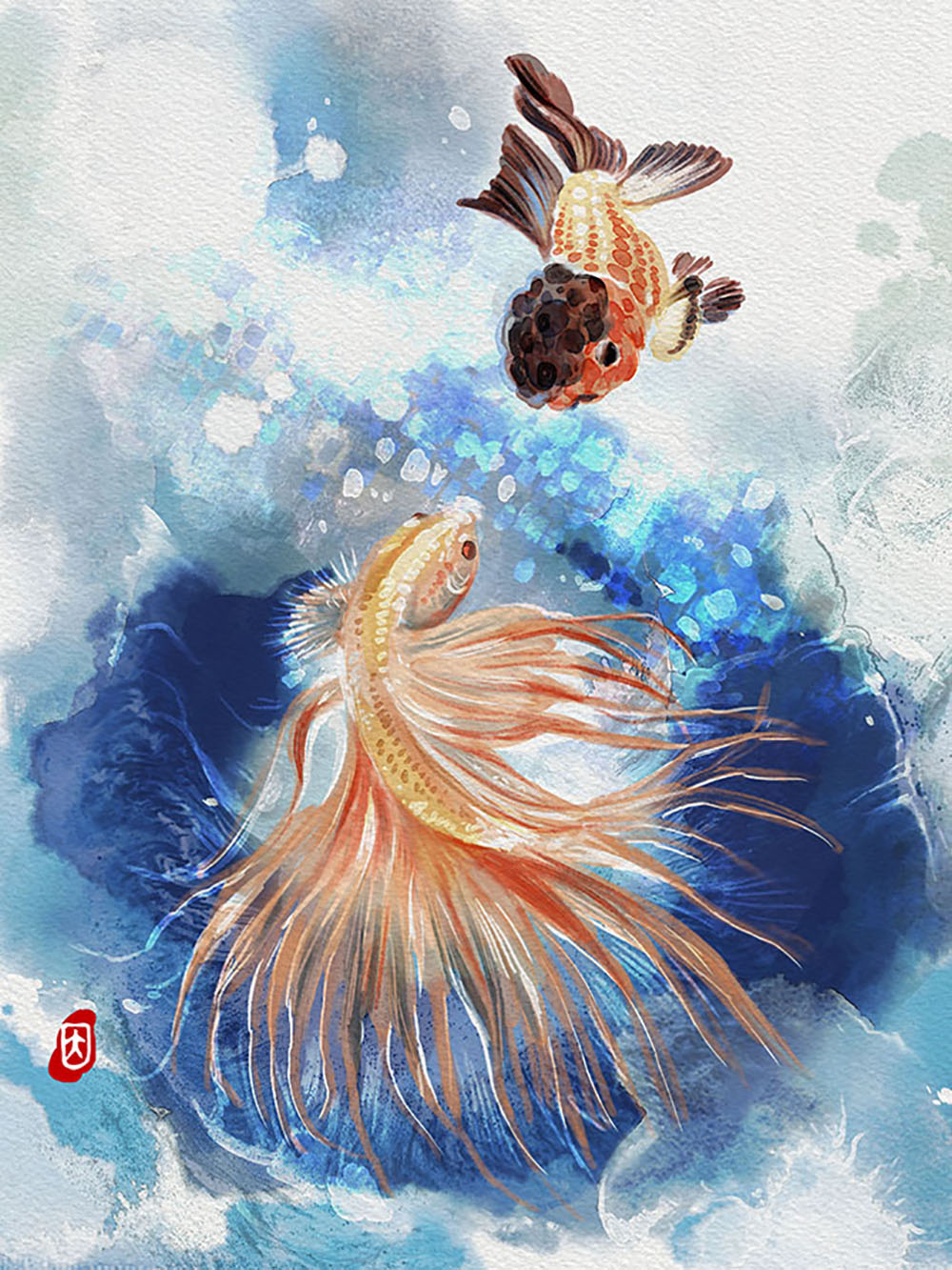 金鱼子系列   观鱼插画图片壁纸