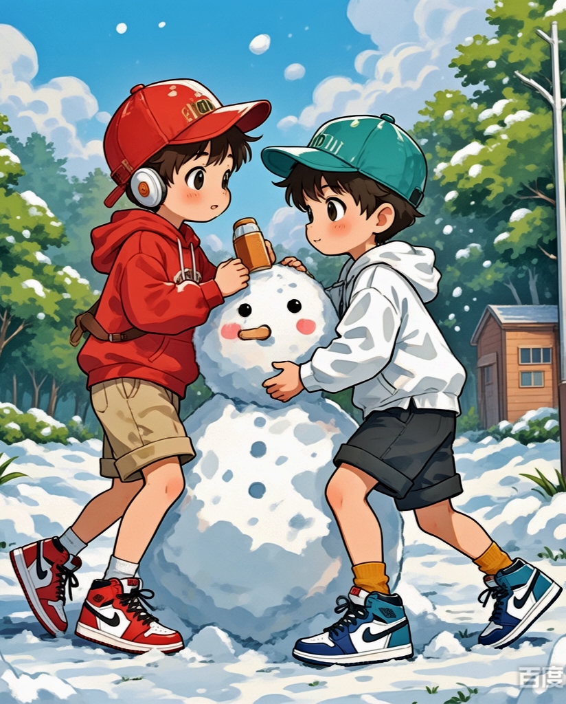 冬天下雪了一起来玩雪，打雪仗堆雪人吧