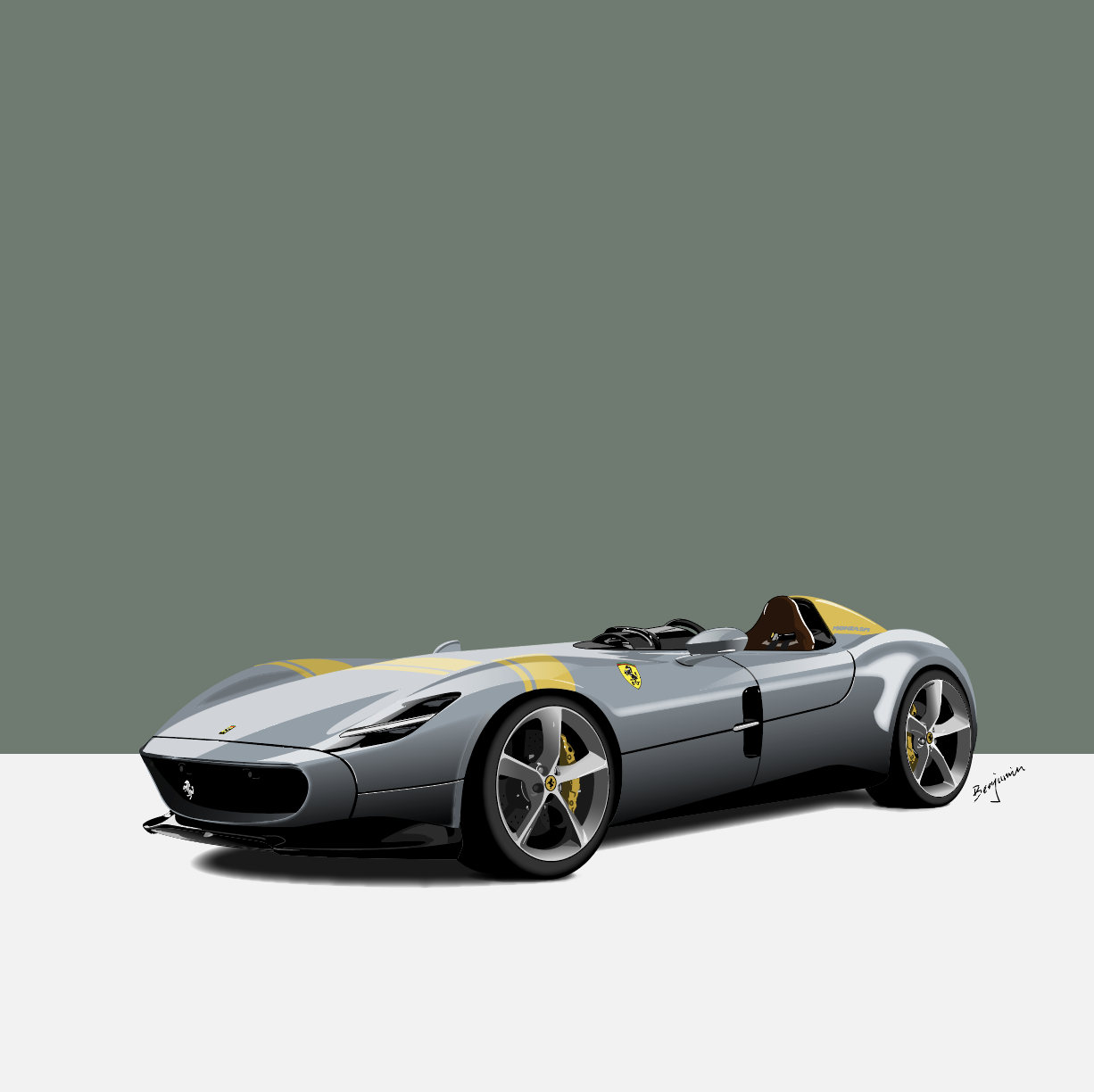 法拉利复古赛车 Ferrari MONZA SP1插画图片壁纸