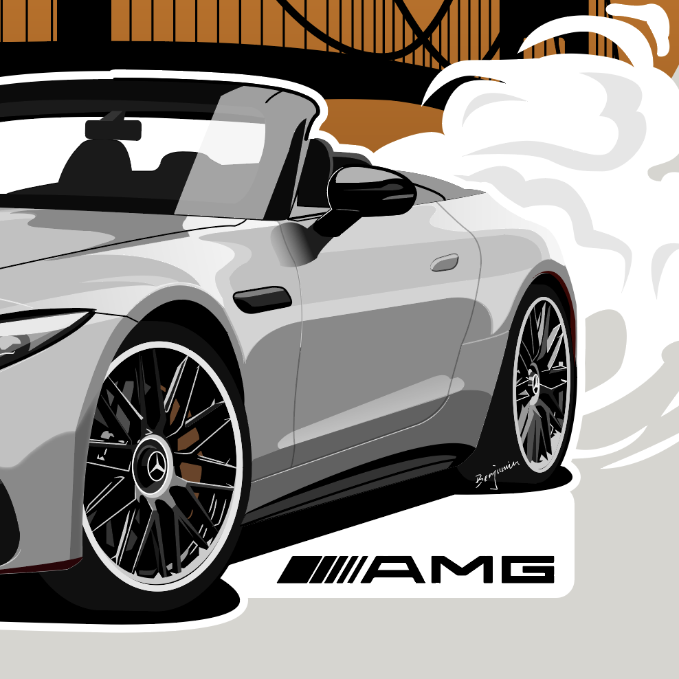 奔驰 AMG SL63敞篷跑车插画图片壁纸