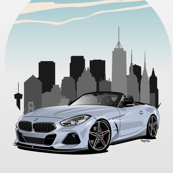 宝马 BMW z4 敞篷跑车插画图片壁纸