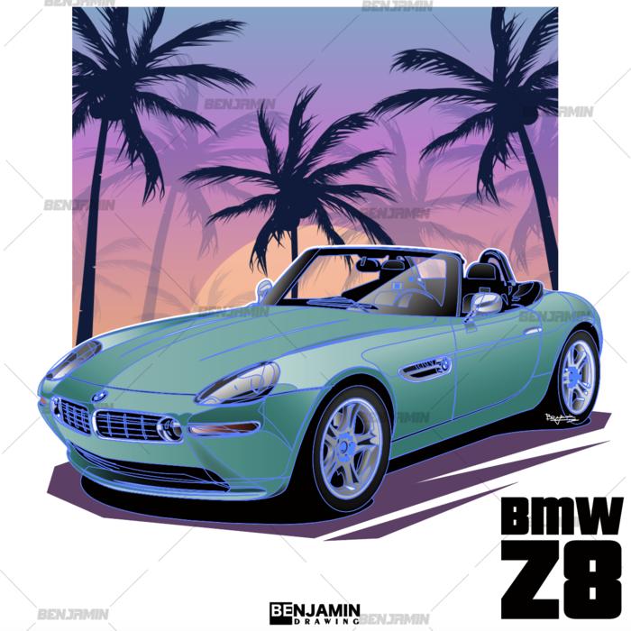 宝马 BMW 复古Z8敞篷跑车插画图片壁纸