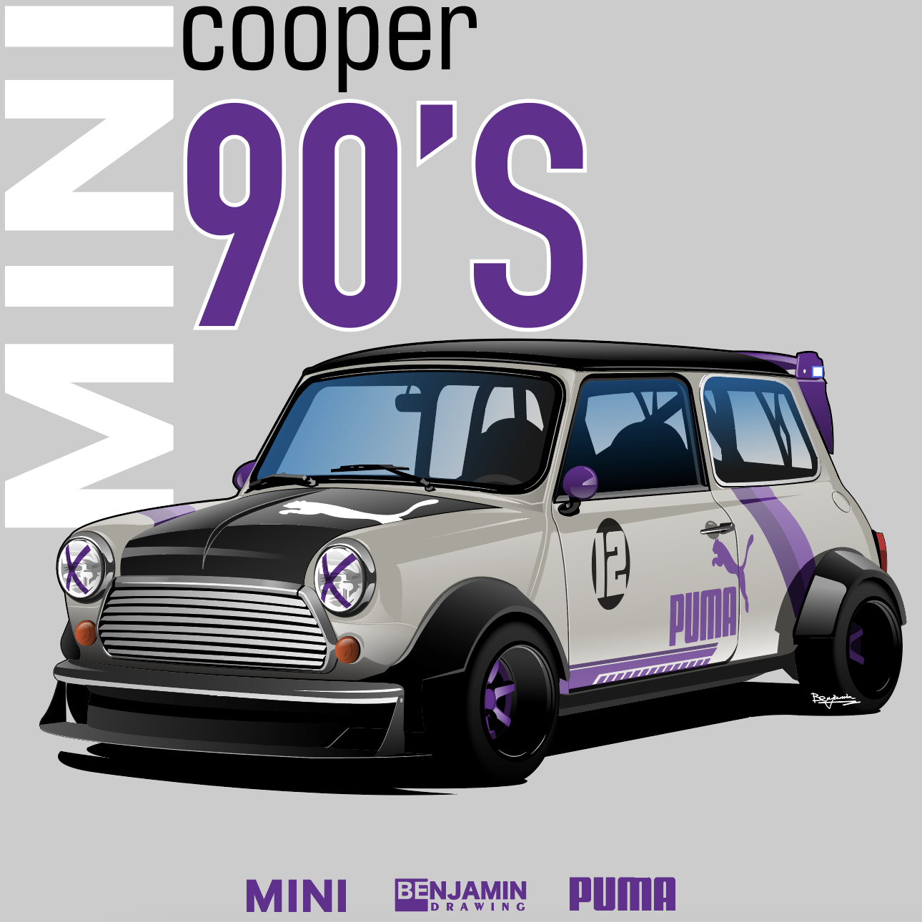 90年代复古 mini cooper puma涂装插画图片壁纸
