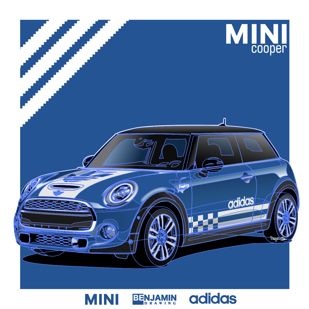 mini cooper adidas涂装插画图片壁纸