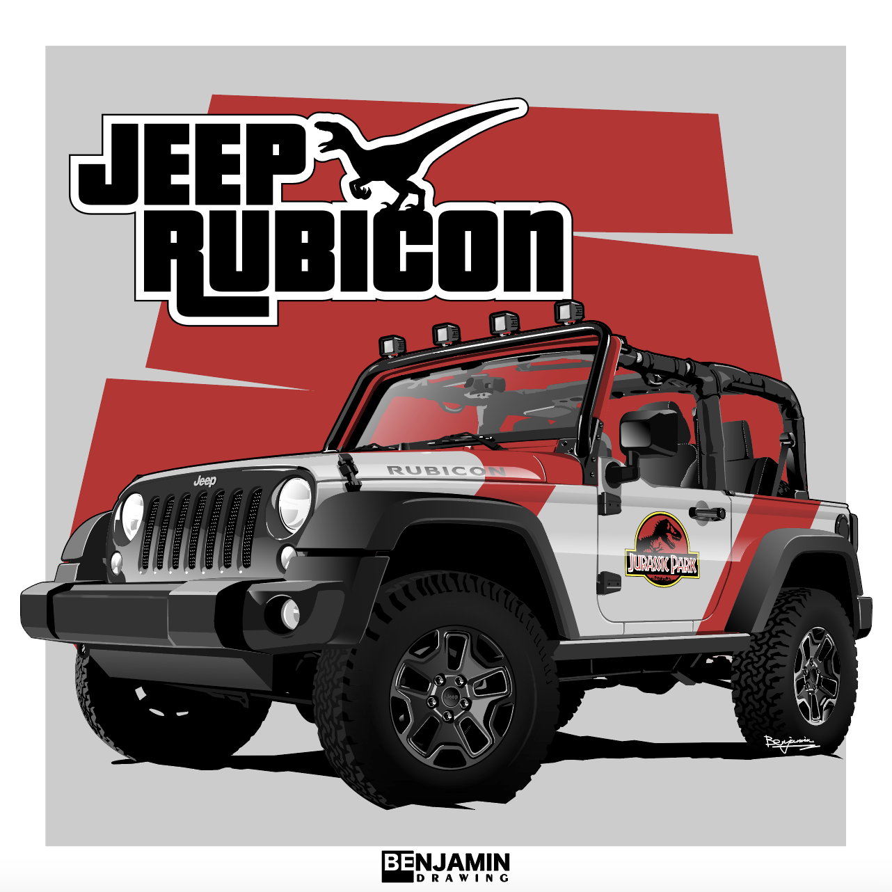 jeep rubicon 侏罗纪公园经典涂装插画图片壁纸