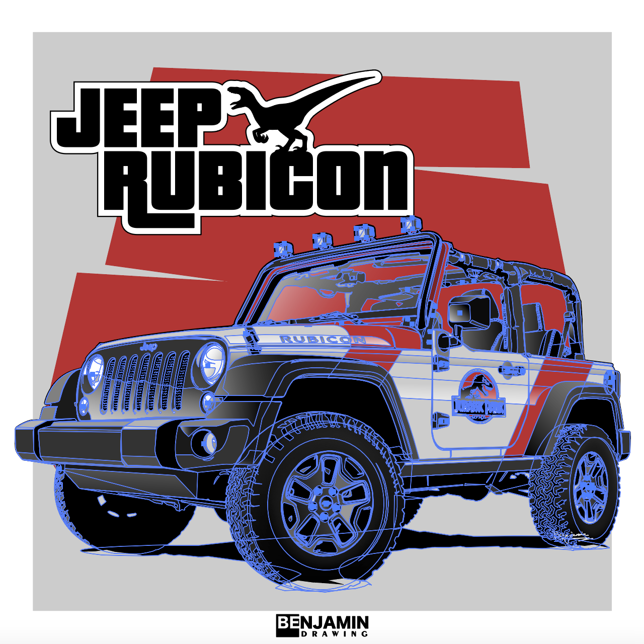 jeep rubicon 侏罗纪公园经典涂装插画图片壁纸