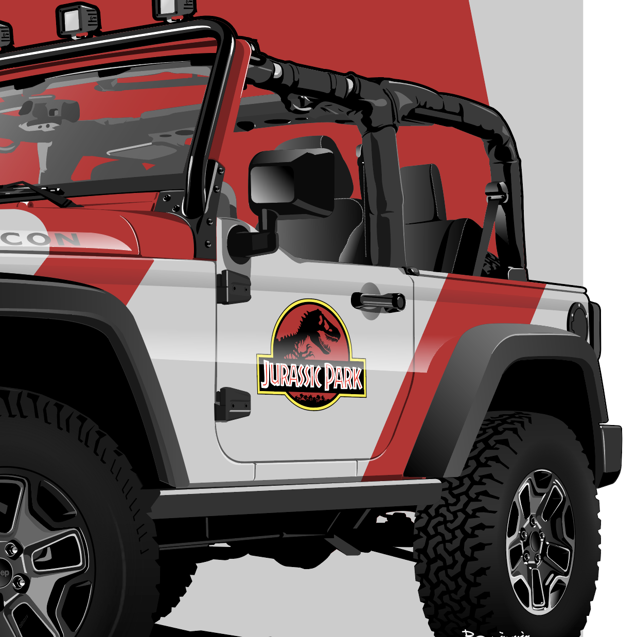 jeep rubicon 侏罗纪公园经典涂装插画图片壁纸