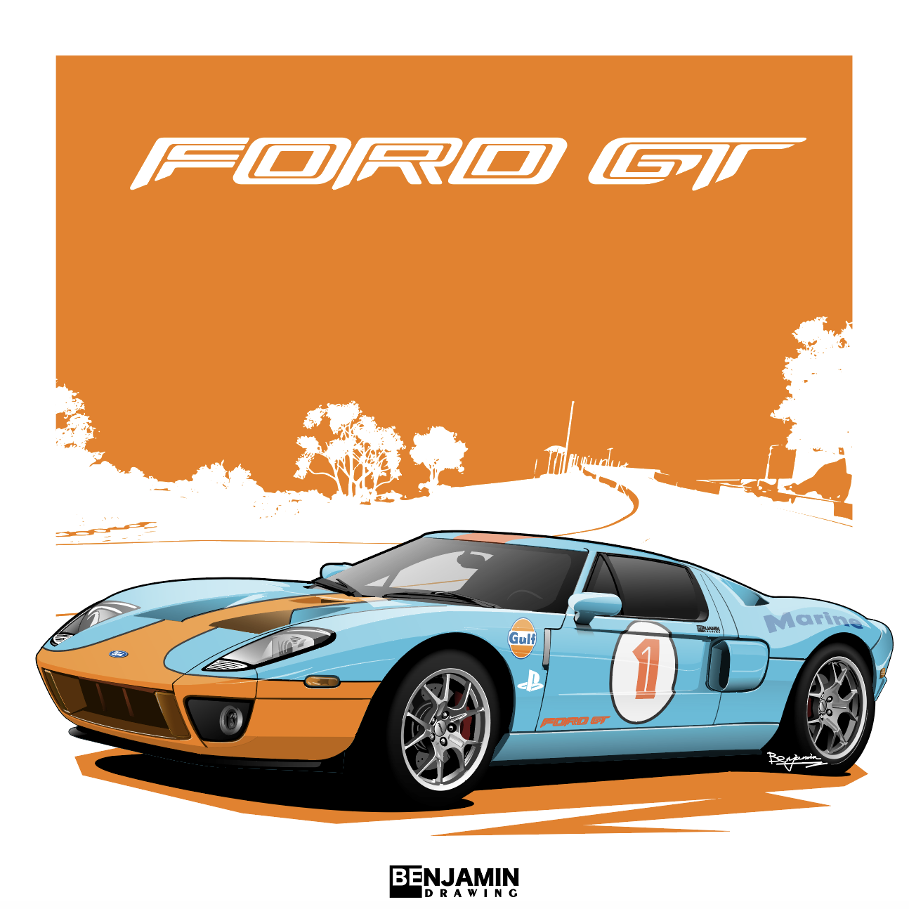 福特 ford gt 海湾石油涂装插画图片壁纸