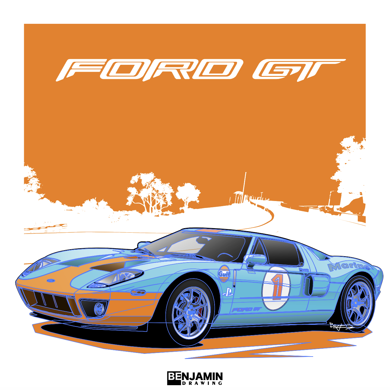 福特 ford gt 海湾石油涂装插画图片壁纸