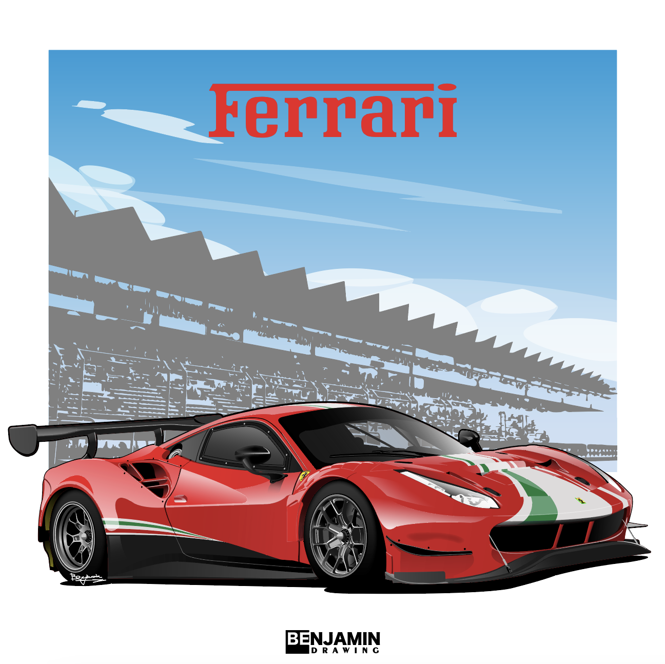 法拉利 488gt3 跑车插画图片壁纸