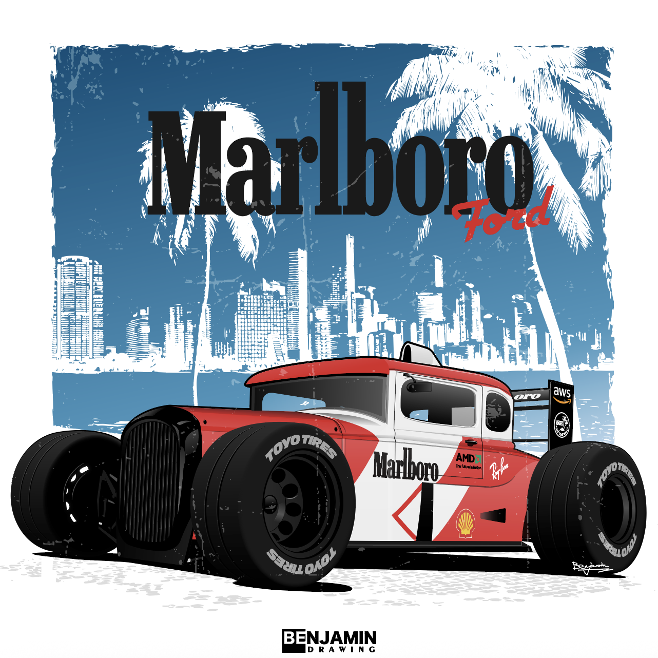 福特 复古hotrod赛车插画图片壁纸