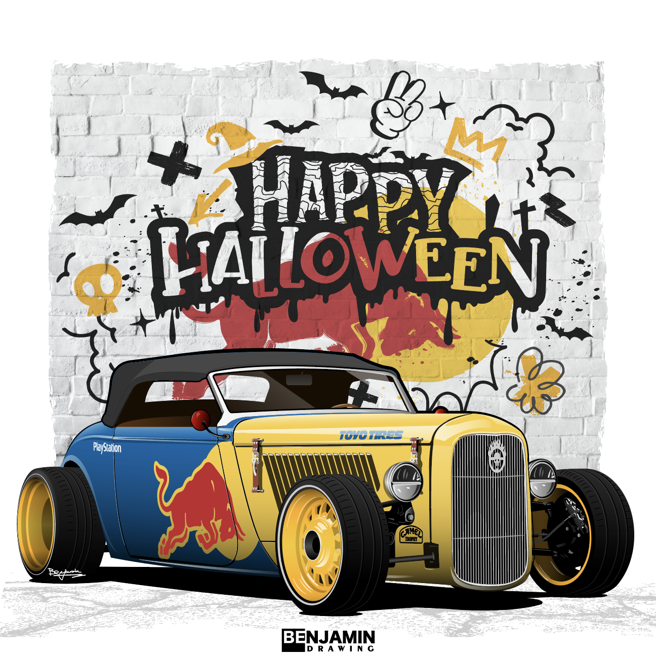 万圣节快乐 福特 hotrod插画图片壁纸