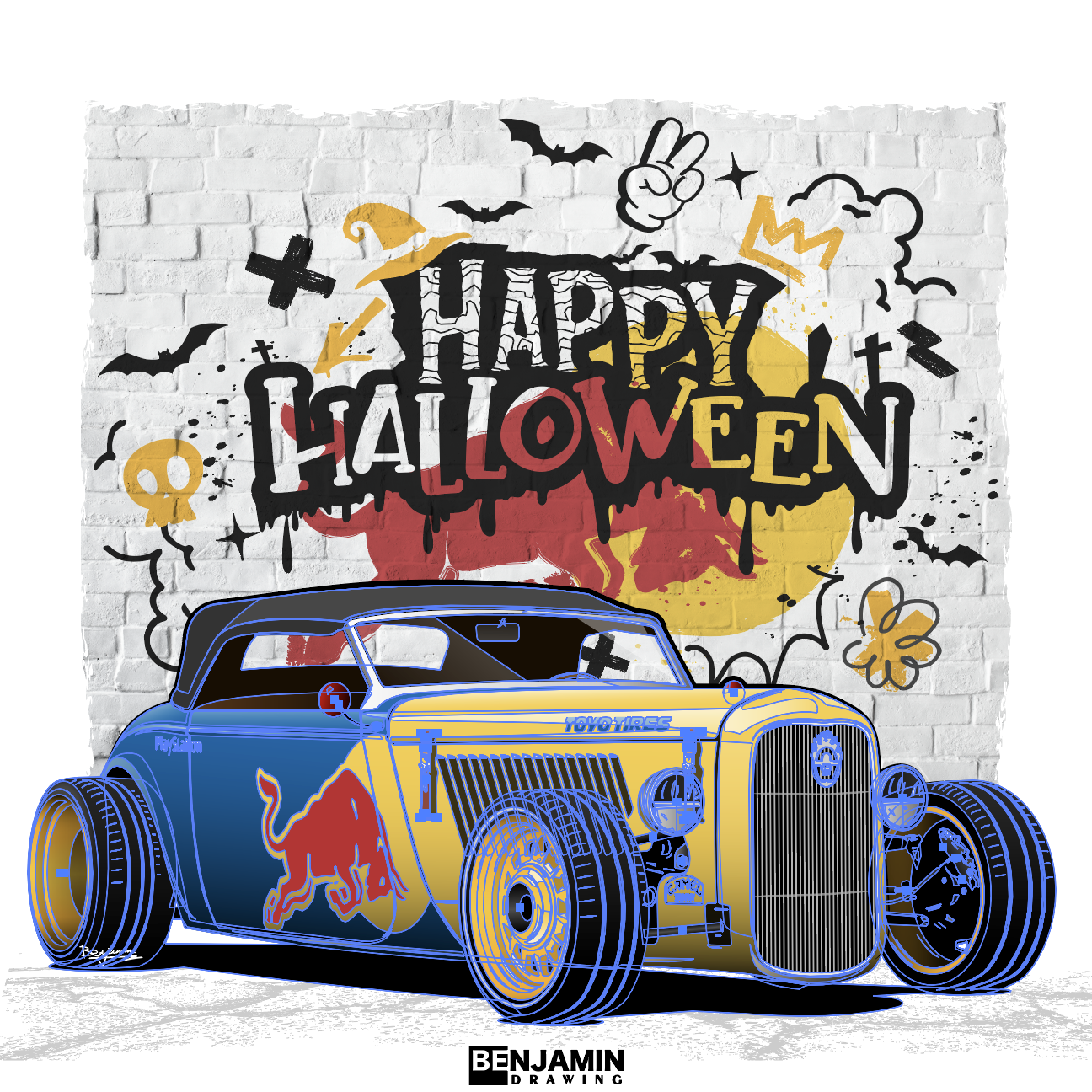 万圣节快乐 福特 hotrod插画图片壁纸