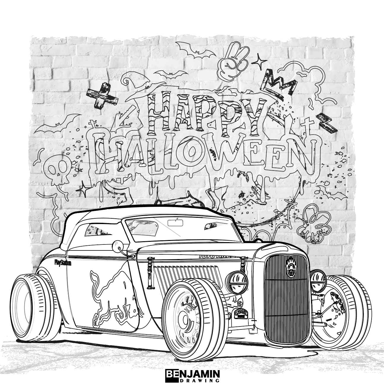 万圣节快乐 福特 hotrod插画图片壁纸