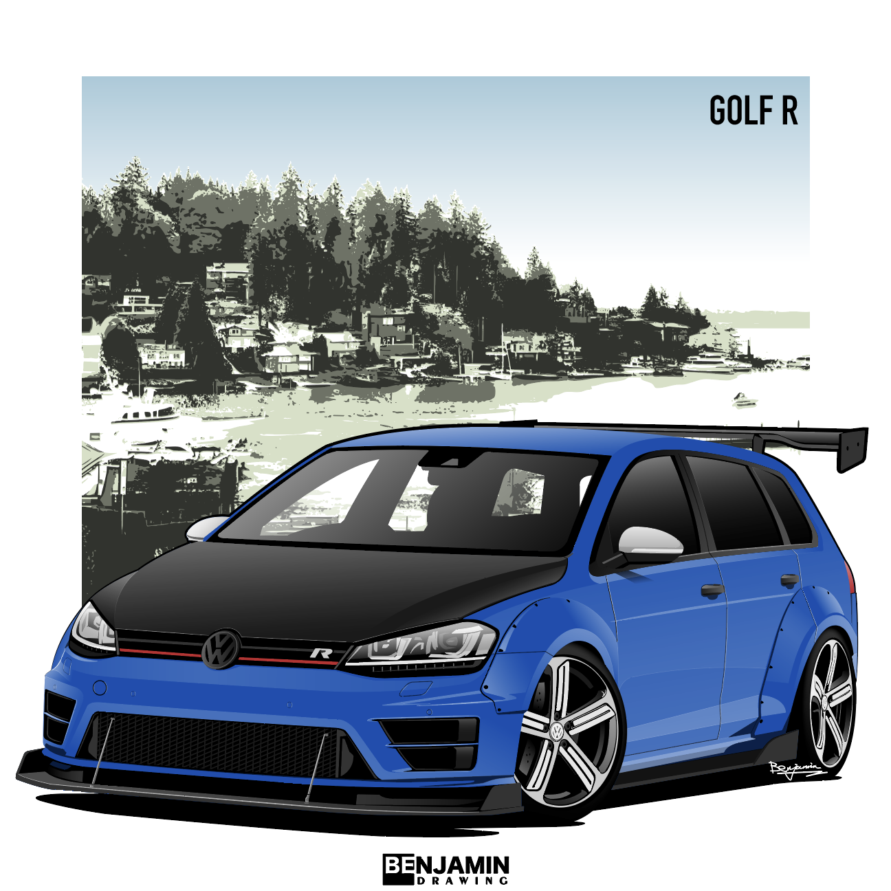 大众 高尔夫R 宽体插画图片壁纸