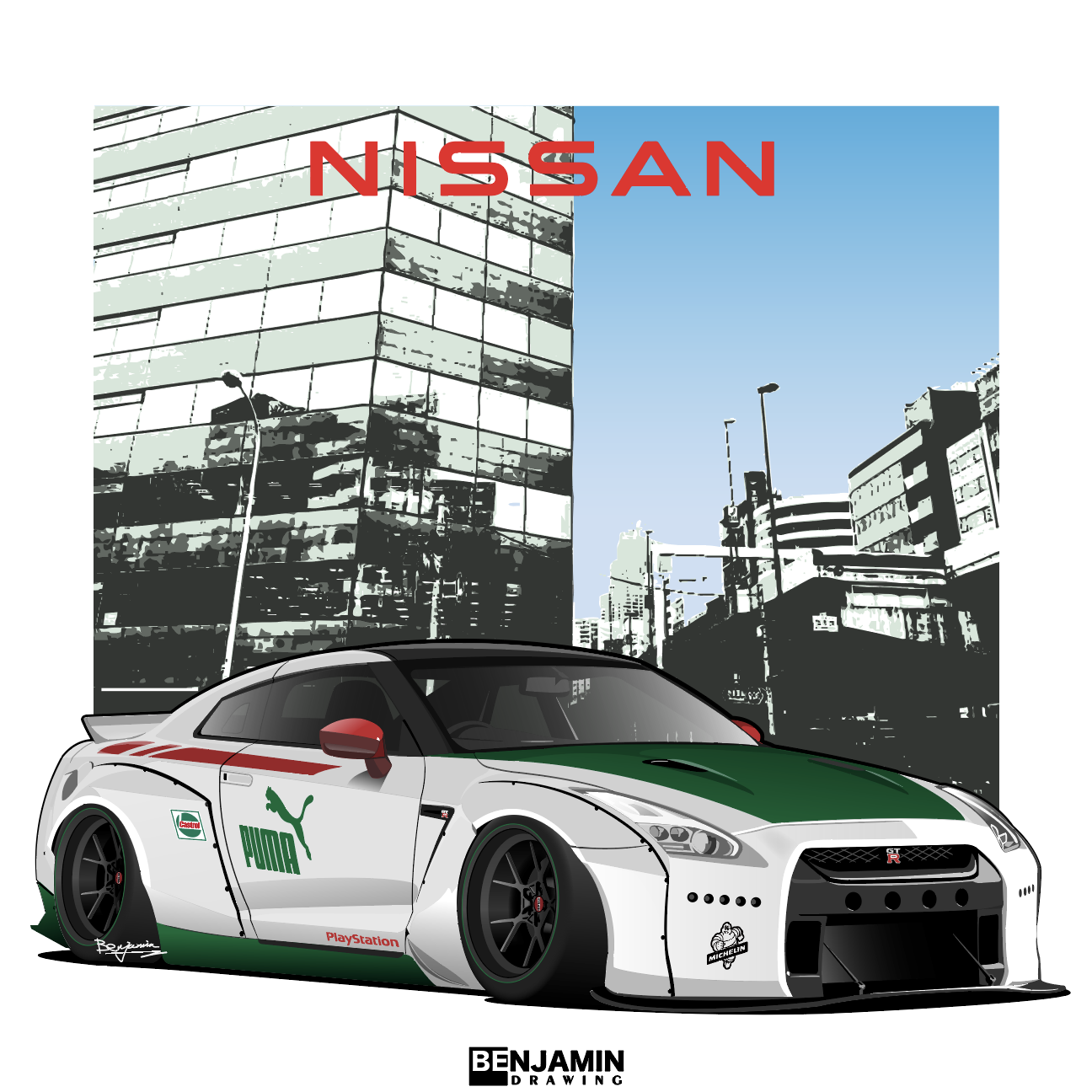 尼桑 日产 GTR跑车插画图片壁纸