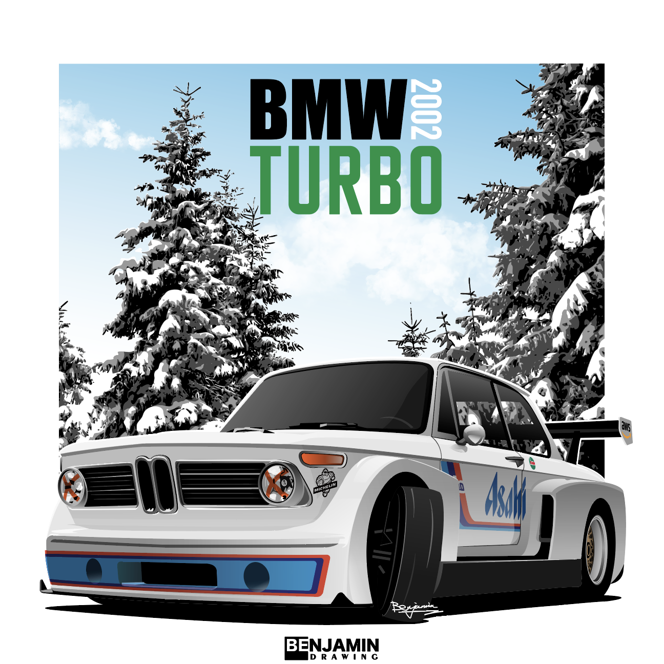 复古 BMW2002插画图片壁纸