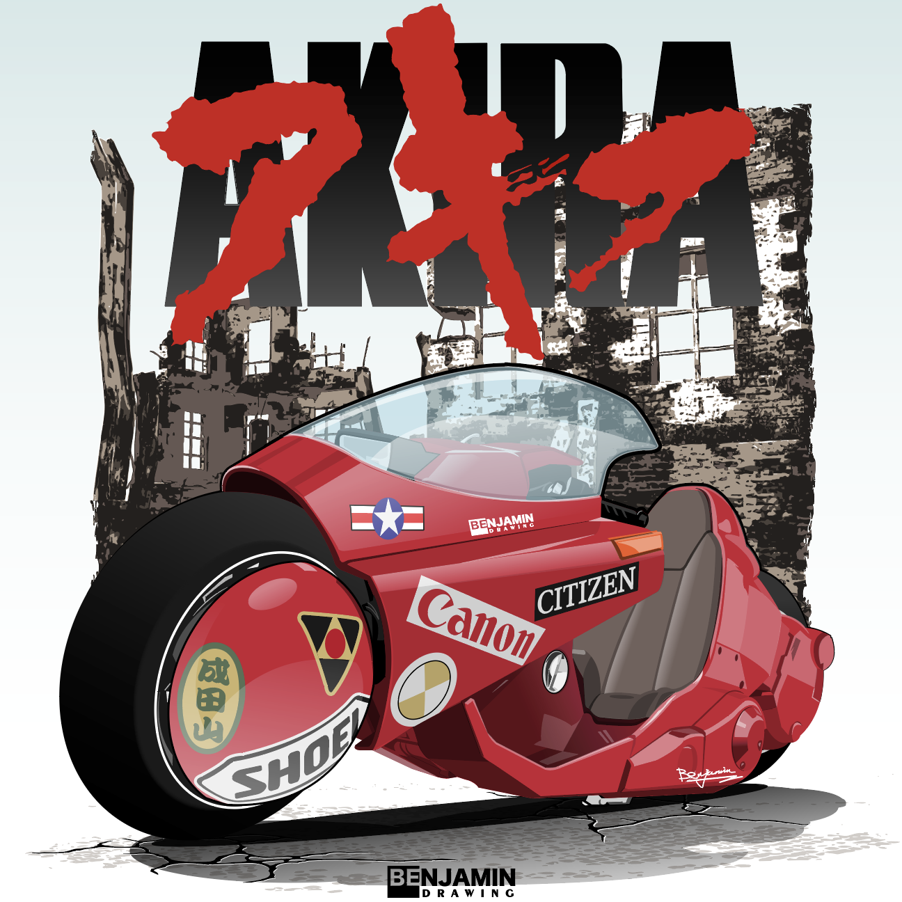 经典动漫 阿基拉 金田摩托插画图片壁纸