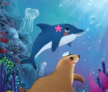 绘本《 喜欢我的八个理由》的插画 海狮和海豚