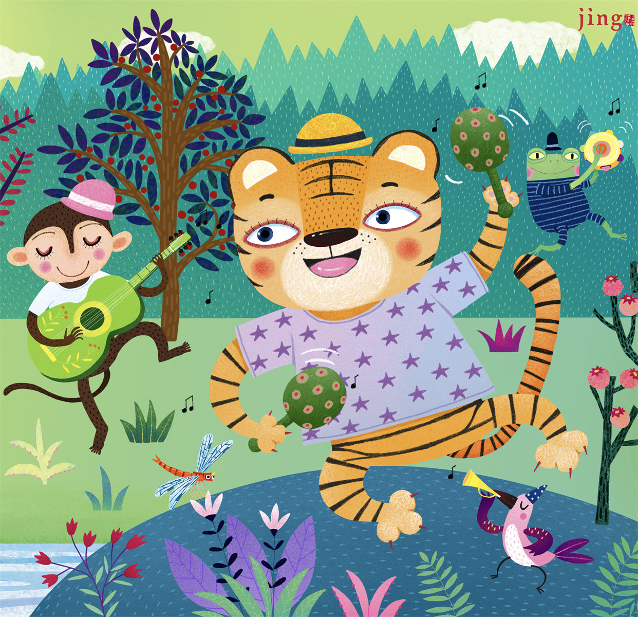 四季森林里的可爱动物，横幅拼图玩具插画插画图片壁纸