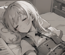 小姐姐睡觉啦，书枕头拥抱，美梦依旧。