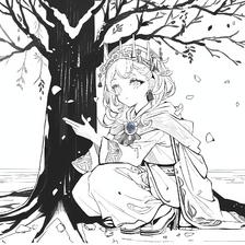 寒冬枯枝，一女孩独立于白雪中唯美卓然插画图片壁纸