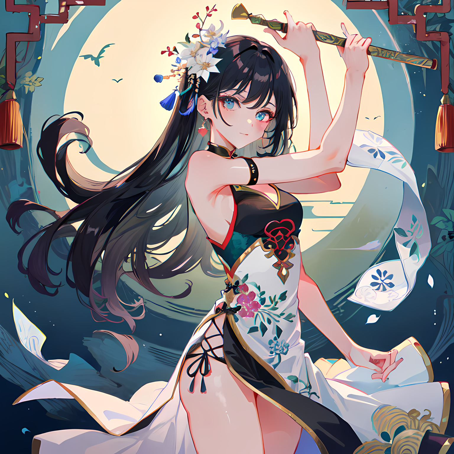 唯美明月，倾情独舞插画图片壁纸