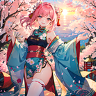 樱花树下，飘落的花瓣，日式风情的单身女孩。