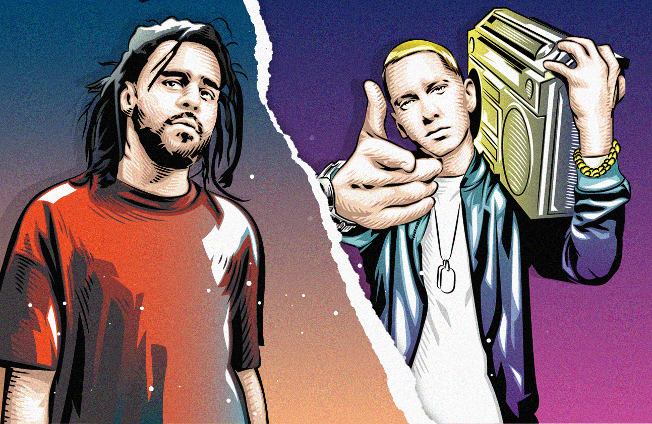 复古人物海报设计 J.Cole x Eminem插画图片壁纸