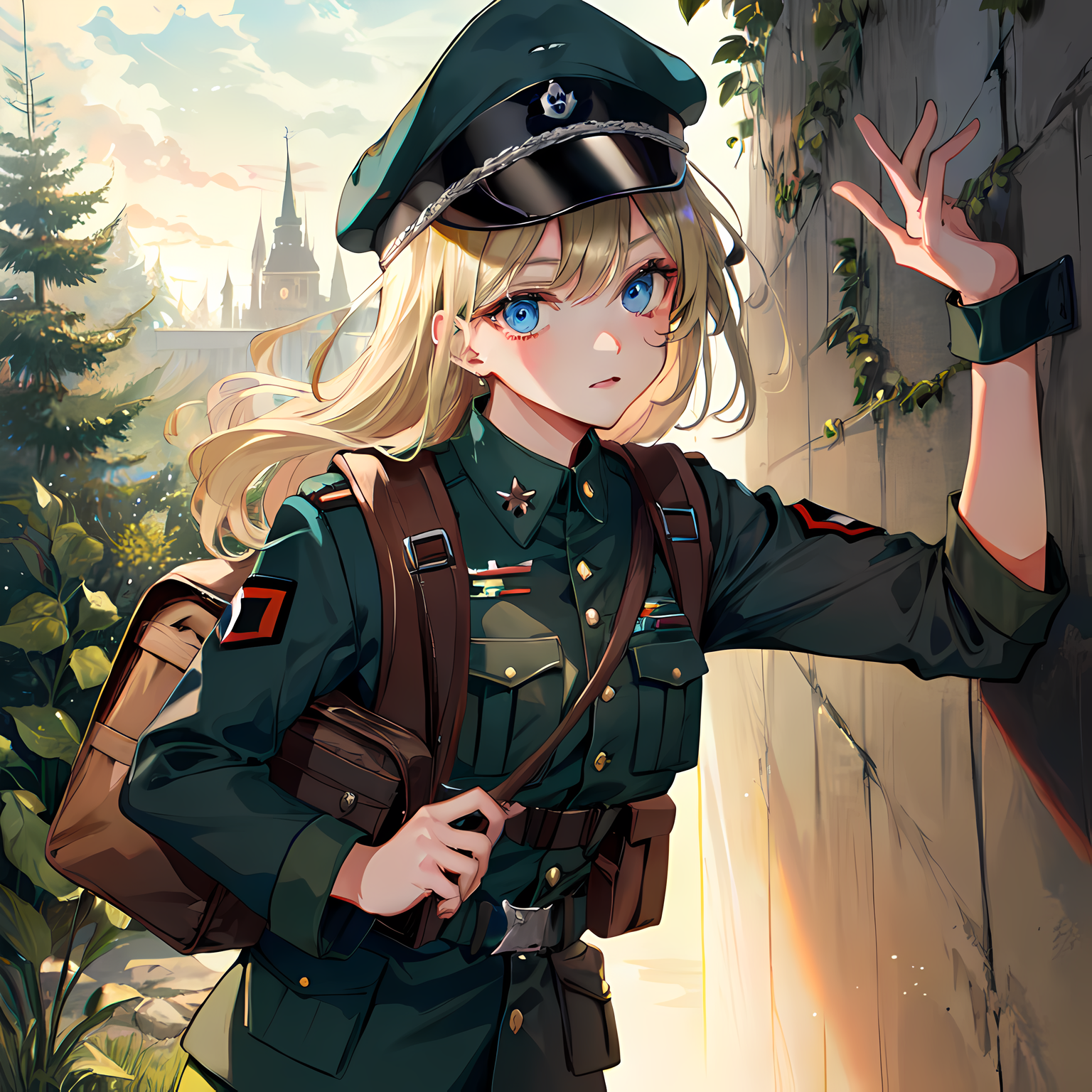蓝天下的德军少女插画图片壁纸