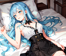 躺在床上看着你：蓝发女孩的性感诱惑。