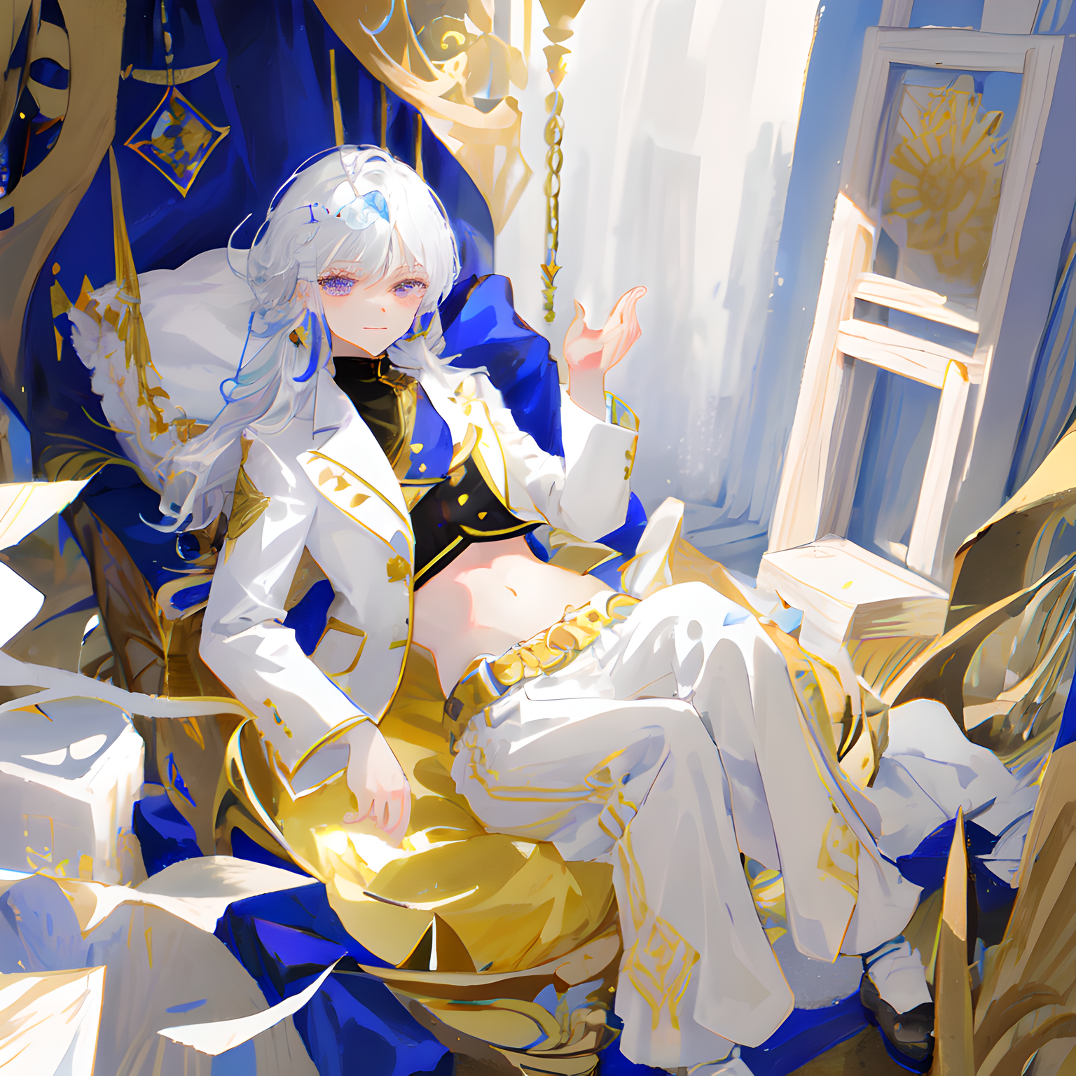 二次元美女坐姿展现插画图片壁纸