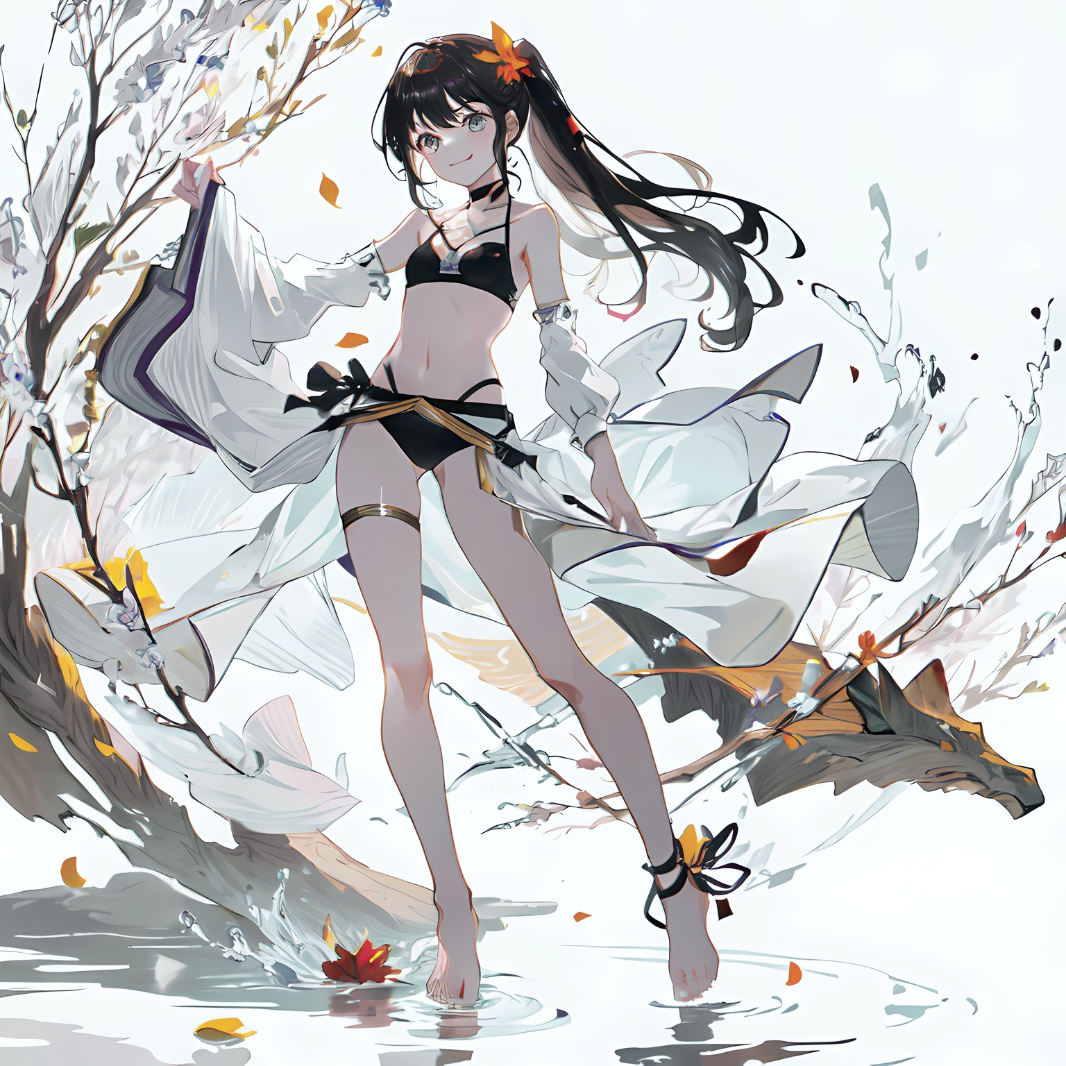 落叶美人闯水清插画图片壁纸
