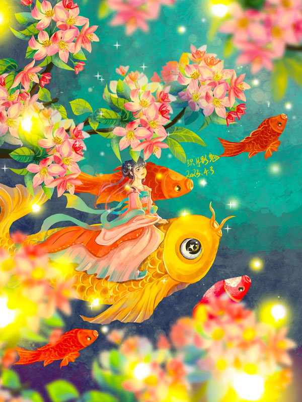 【原创插图]】春之有鱼梦插画图片壁纸