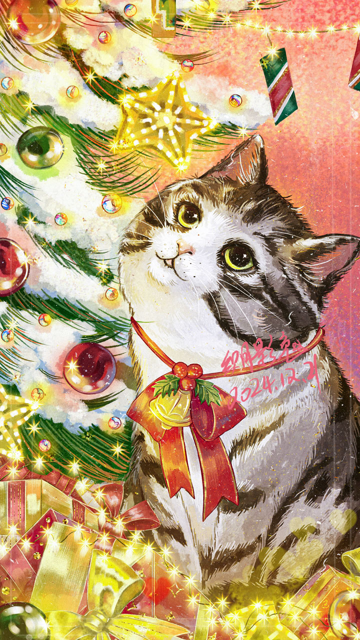 原创插画《圣诞猫》插画图片壁纸