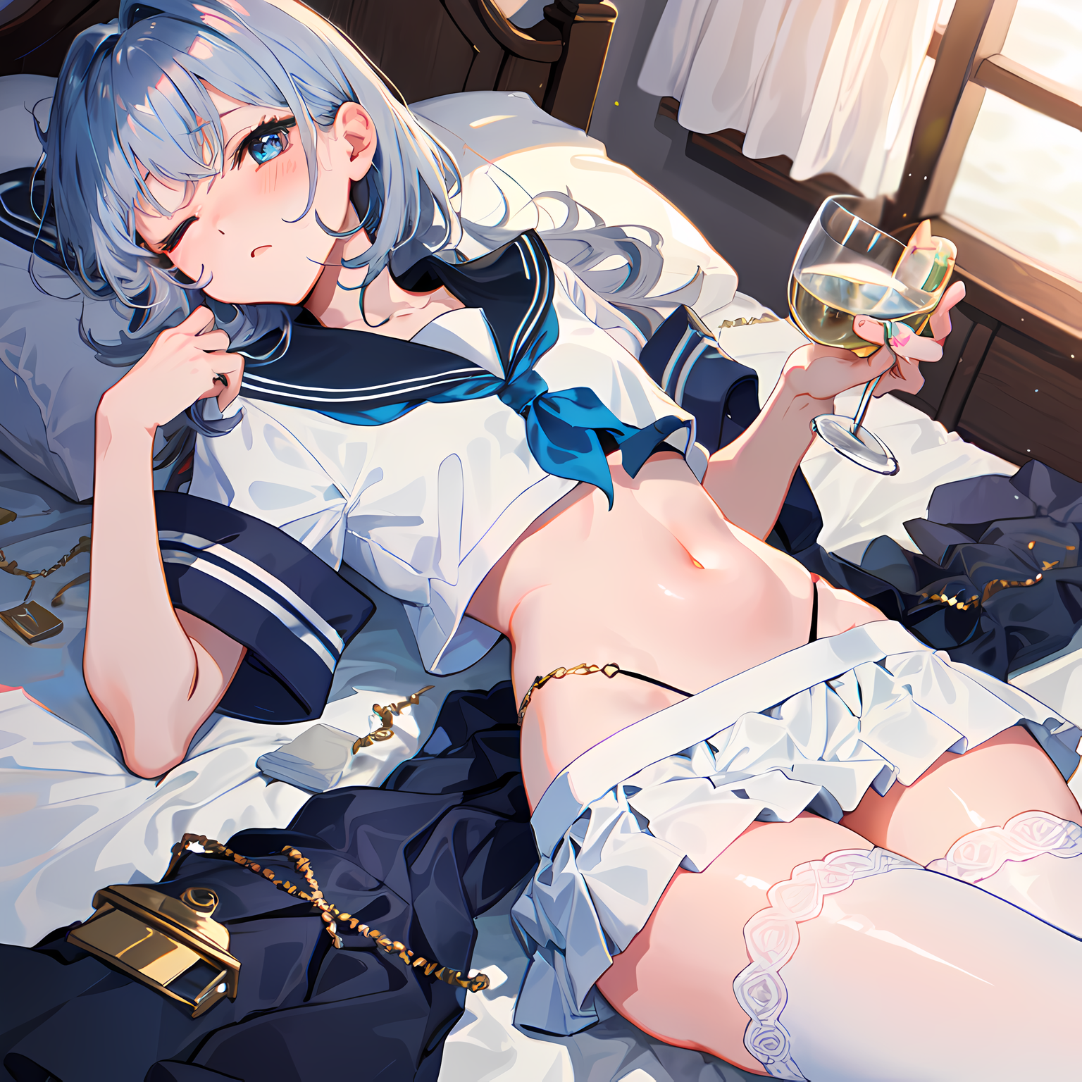 还是女同学，她在喝茶插画图片壁纸