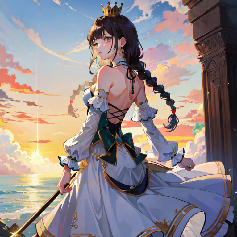 夕阳下的热带美景插画图片壁纸