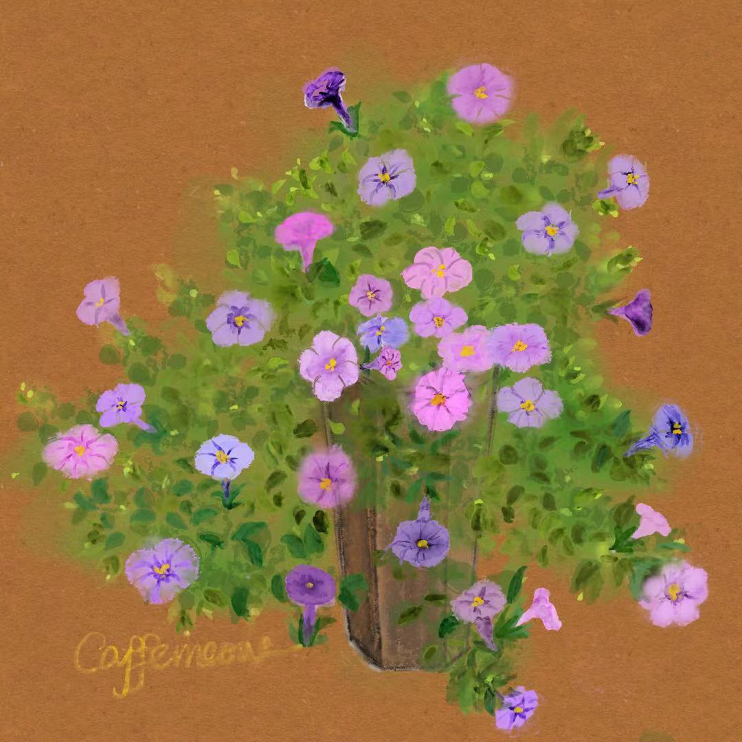 盆花-国风水彩画壁纸