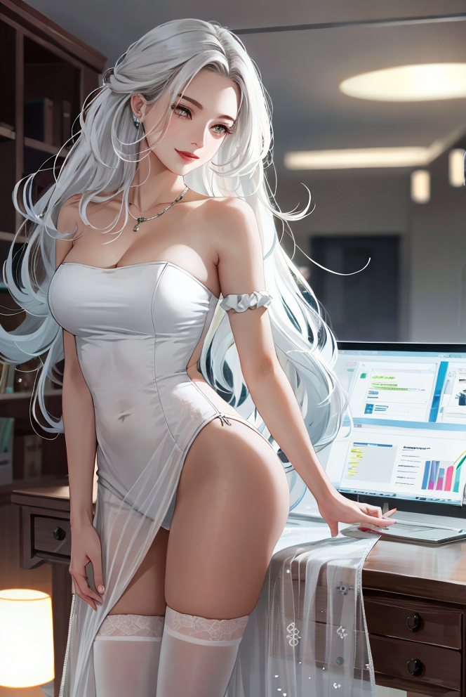 白发萝莉珠宝秀，低眉含笑独自坐。插画图片壁纸