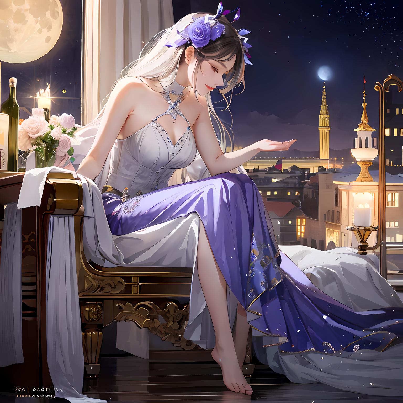 星空下的城堡。插画图片壁纸